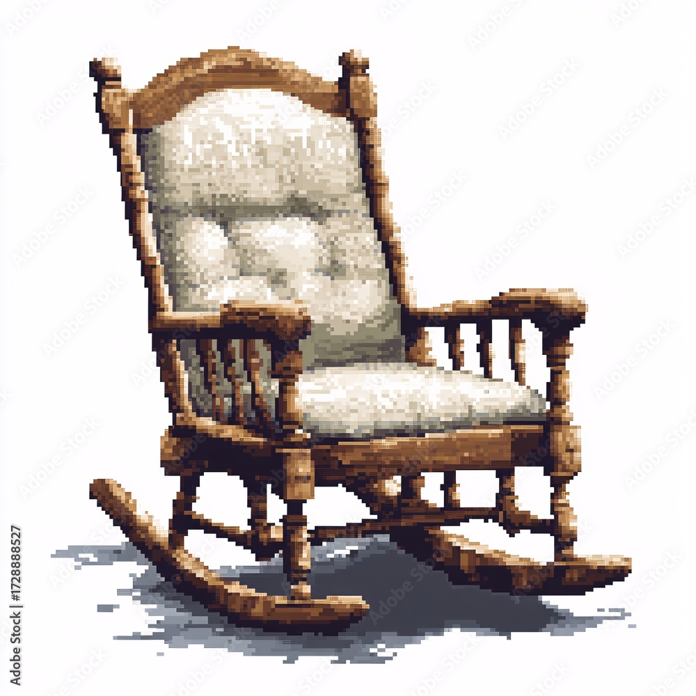 Fototapeta premium Pixel art ghostly rocking chair moving slightly on white background