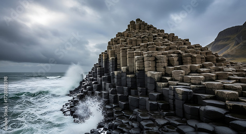 Majestic coastal erosion event at giant's causeway nature photography stormy seascape dramatic viewpoint
