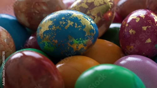 Colorful shiny Easter eggs close-up