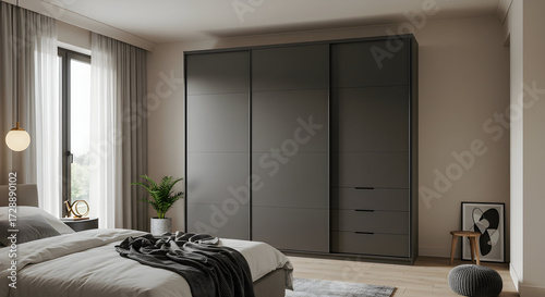 Bedroom with wardrobe sliding doors --ar 169