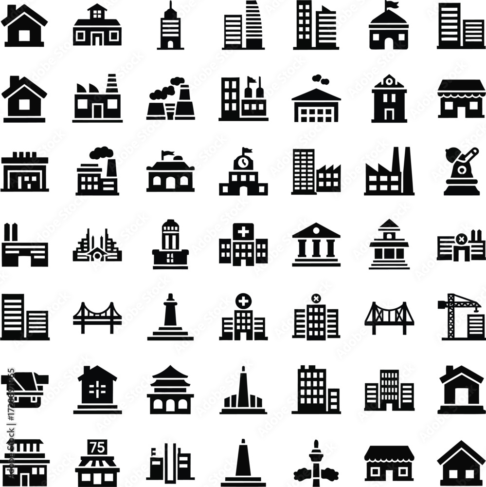Fototapeta premium Collection of diverse building and architecture icons