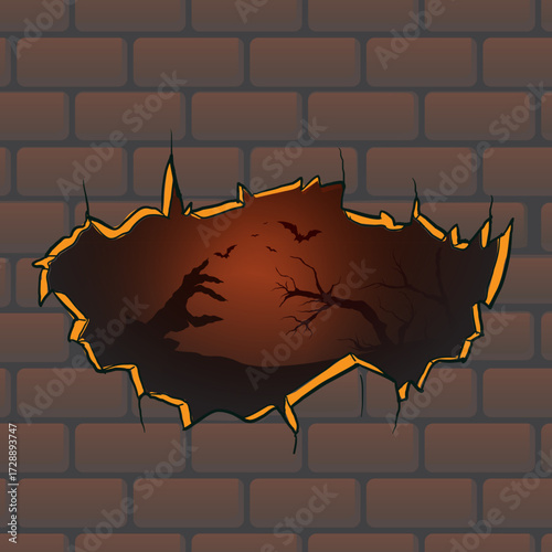 Halloween brick wall cracked background