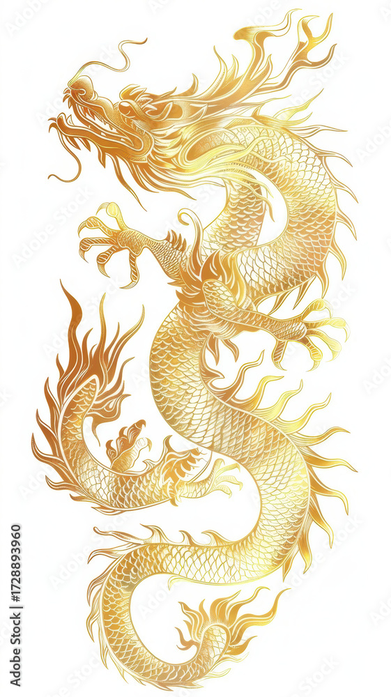 Obraz premium Red and Black Ink Dragon on White Background