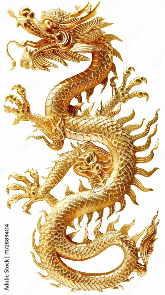 Fototapeta premium Red and Black Ink Dragon on White Background