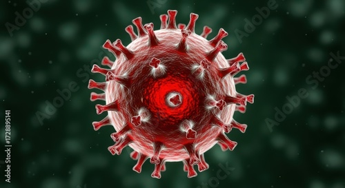 3D medical illustration of virus particle under microscope, infectious disease, microbiology, pandemic concept, healthcare research, virology science, epidemic outbreak, futuristic medical background