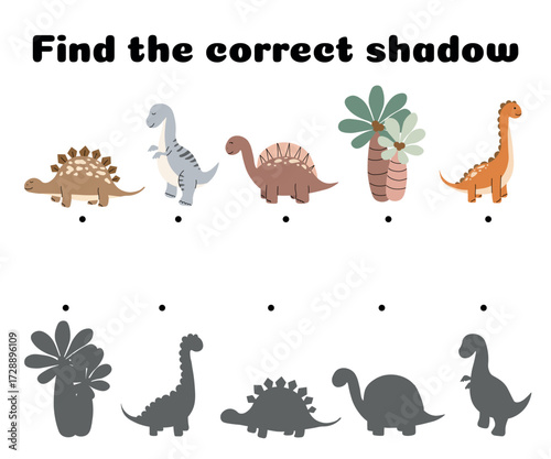 Find the Correct Shadow – Dinosaur Matching Worksheet