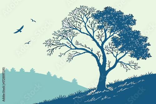 Gardening and Tree Pruning Vector Illustration - People Working in the Garden Line Art