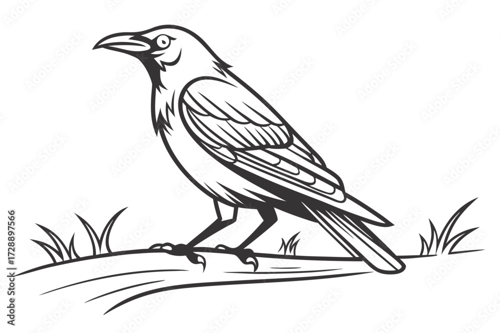 Fototapeta premium Bare Tree and Flying Eagle Vector - Monochrome Winter Landscape Graphic