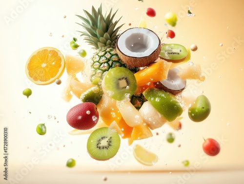 Fresh Fruits in Mid-Air