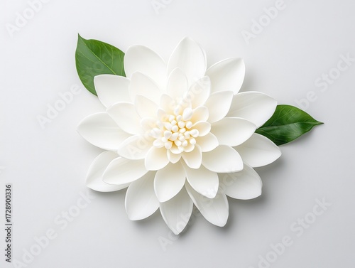 Elegant white flower,  leaves