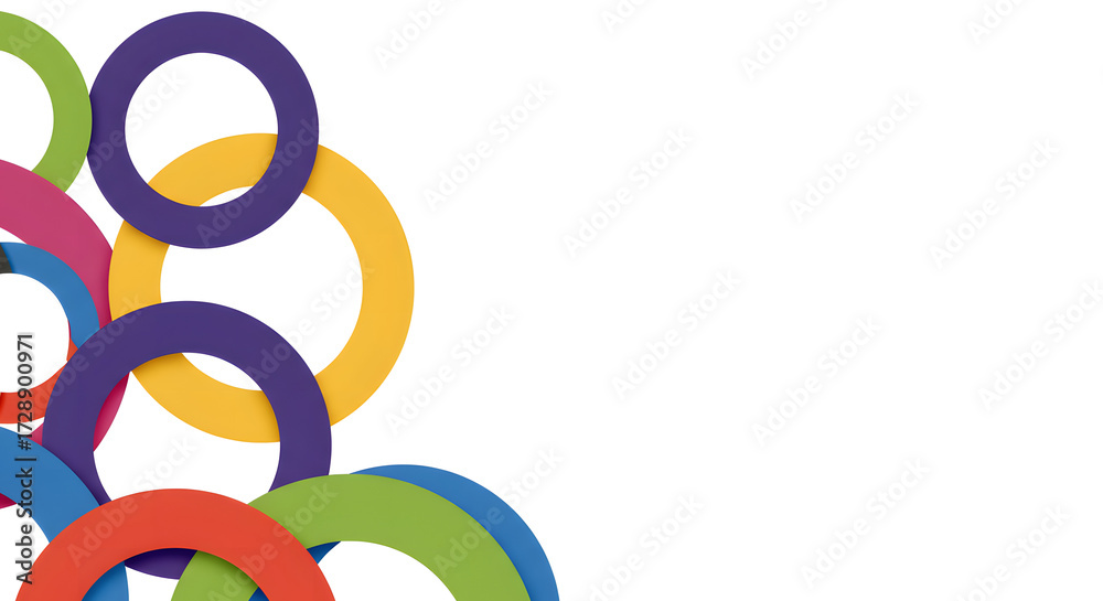 Obraz premium Abstract background with colorful overlapping rings and a subtle shadow effect, creating a modern geometric design with copy space