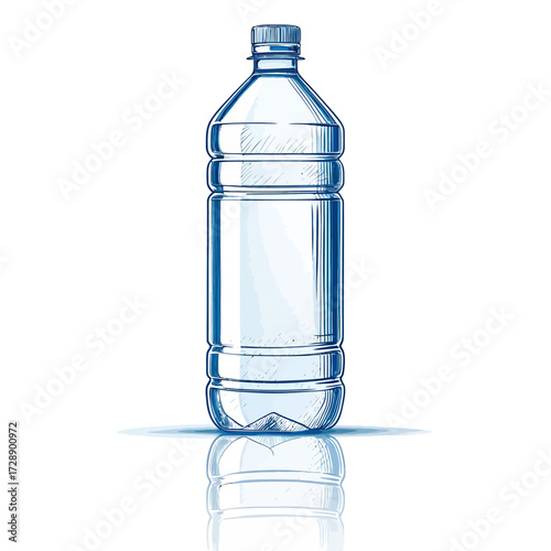Stylized plastic water bottle icon with blue tint and screw cap isolated on white background