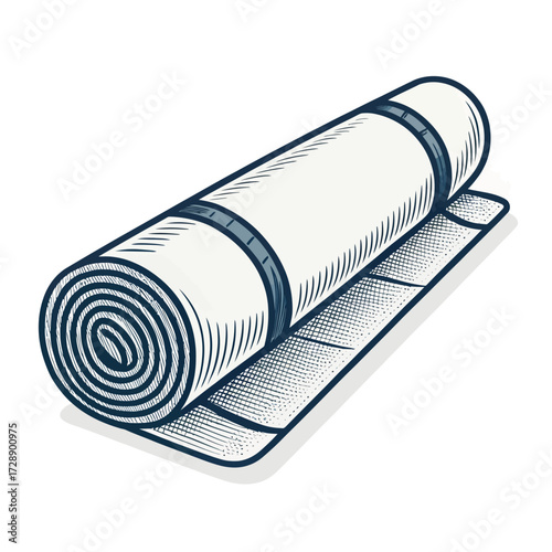 Stylized rolled-up yoga mat icon with straps and textured surface isolated on white background