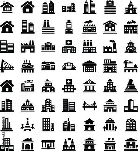 Collection of diverse building icons for design and architecture