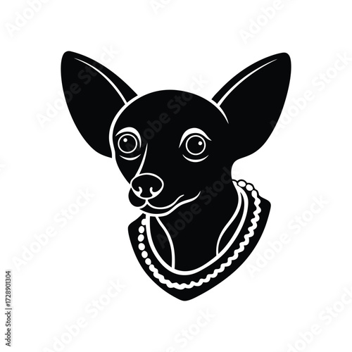 Chiweenie dog head with taco necklace silhouette vector art illustration