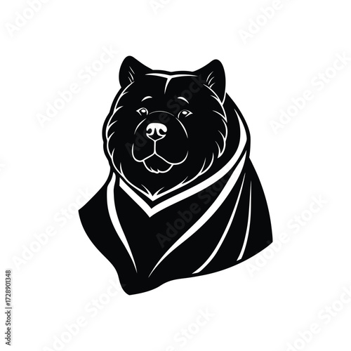 Chow Chow head with sheet wrapped around neck like mummy vector art illustration