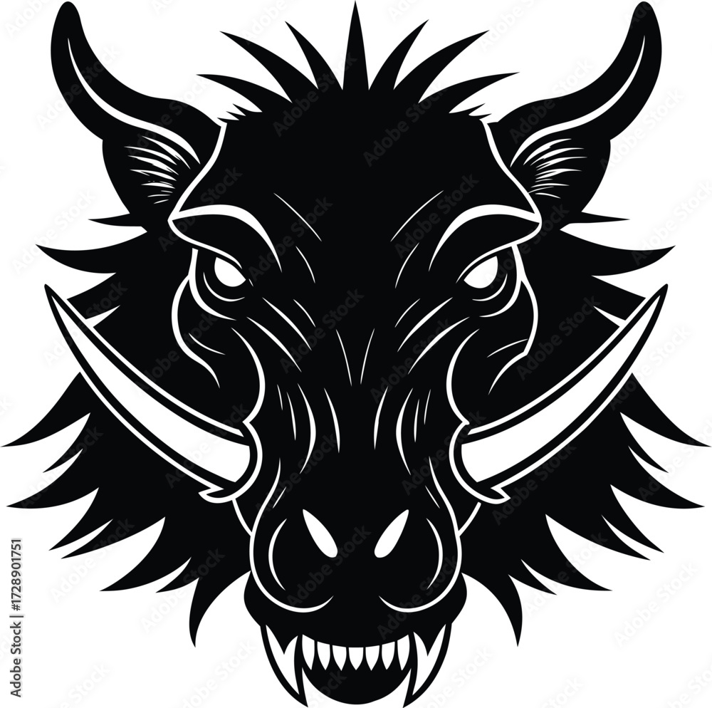 Obraz premium Daeodon head with massive tusks and bone crown beast vector art illustration