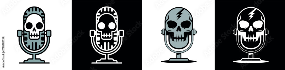 Obraz premium Logo of an old school microphone with a skull face