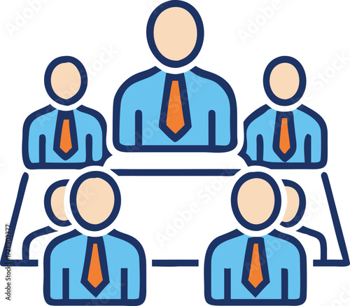 Teamwork's blueprint: A minimalist illustration depicts a collaborative workspace, with figures in business attire symbolizing unity, strategic planning, and shared aspirations. 