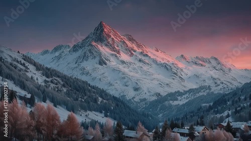 sunset over mountain peaks dramatic sky