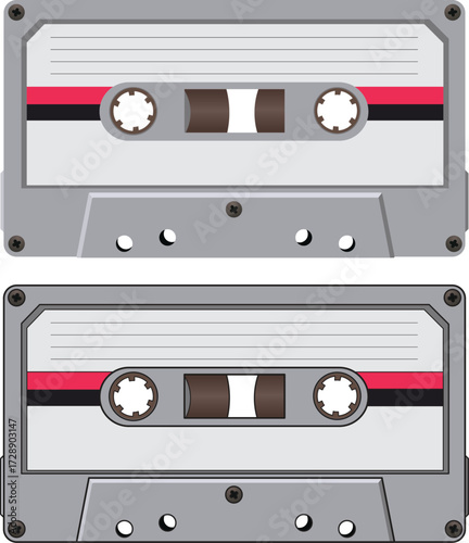 Retro cassette tape white colored flat vector illustration