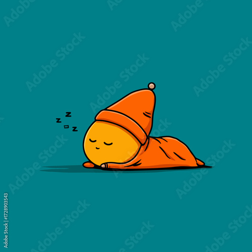 Cartoon character asleep wearing night clothes on a teal background with 'Z's floating