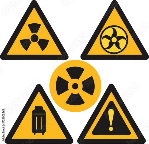 Set of Radioactive, General Danger, and Hazard Warning Vector Signs