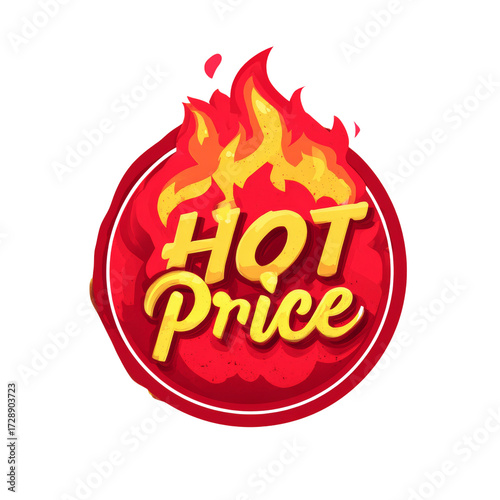 Fiery Hot Price Sale Badge with Isolated Element on Transparent, Promotion Design