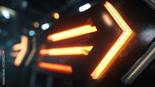 Abstract colorful arrow pointing right on a black background.