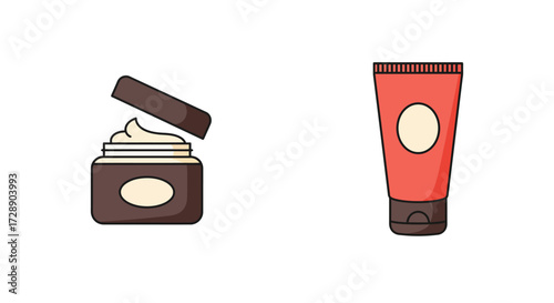 Jar of cream and a squeeze tube on a white background