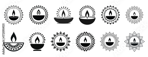Circle Mandala big set collection: dark, black, silhouette, diwali, deepavali, oil, deepak frame, dussehra, durga, puja, festive, indian, decoration, event, yellow, orange, holi, krishna, janmashtami,