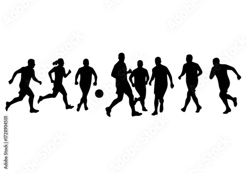 Football silhouettes on the pitch showcasing sports action.