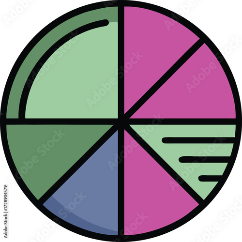 Circular Data Visualization: A modern, vibrant pie chart showcasing diverse data segments, perfect for illustrating insights in reports and presentations. 