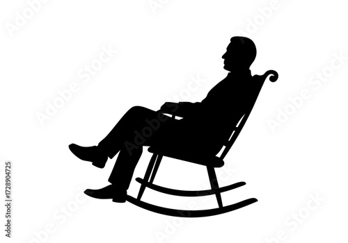 A man in silhouette relaxes on a rocking chair.