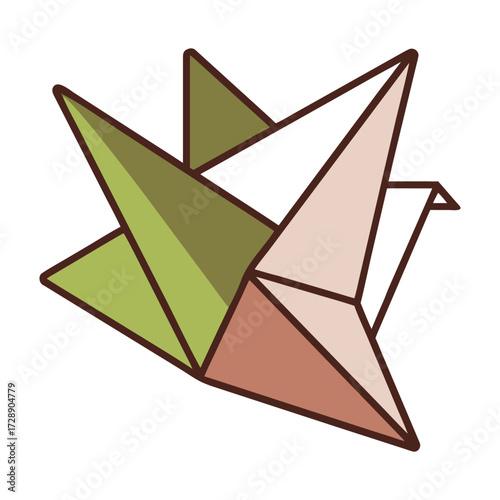 Colorful origami starburst shape with geometric folds and lines
