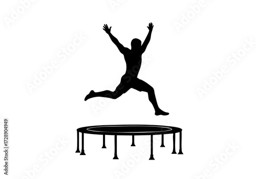 Silhouette of a person joyfully jumping on a trampoline 
