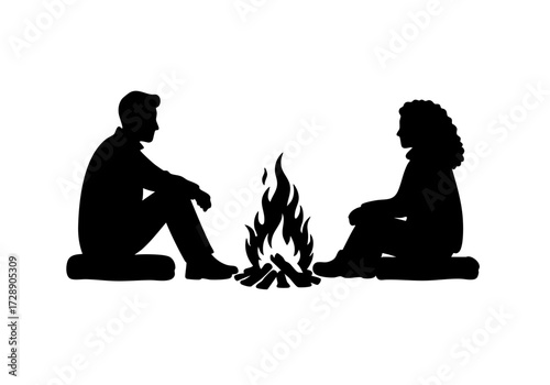 A couple enjoying a campfire.