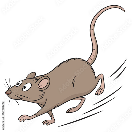 Cartoon brown rat running quickly with motion lines indicating speed and urgency on a white background