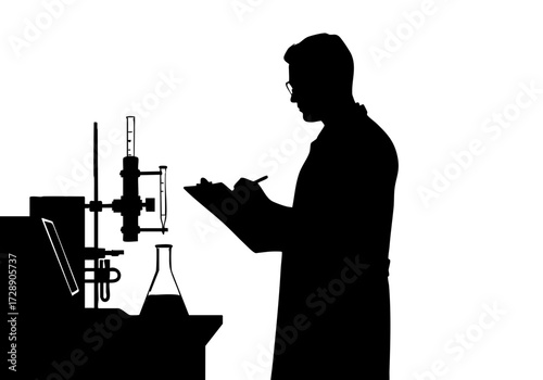 Silhouette of a scientist conducting research in a laboratory.