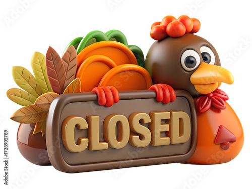 Title: Thanksgiving Turkey Closed Sign Illustration