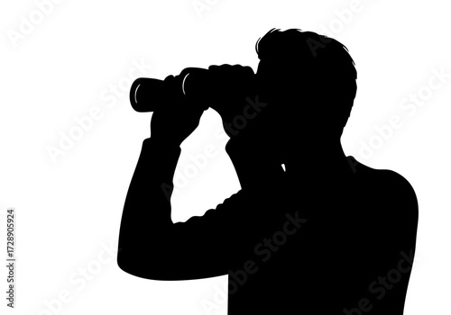 Silhouette of a person using binoculars, engaged in observation.