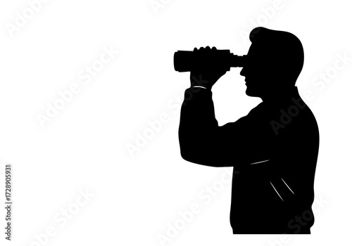 Man looking through binoculars, gazing into the distance.