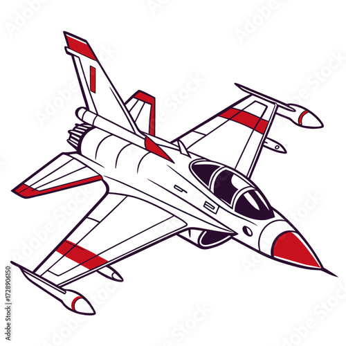 Modern fighter jet aircraft with red accents flying in a dynamic pose against a white background