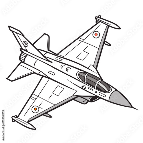 Modern fighter jet aircraft with roundel insignia flying in a dynamic angle against white background
