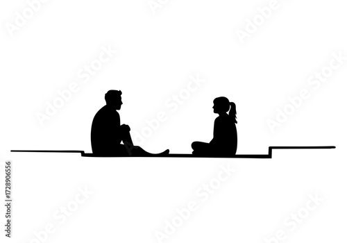 Silhouette of a couple, immersed in conversation or deep thought, engaged in a moment of connection.