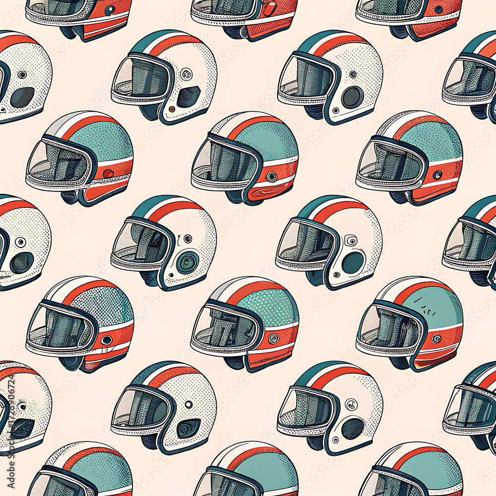 vector seamless pattern with retro helmets style 