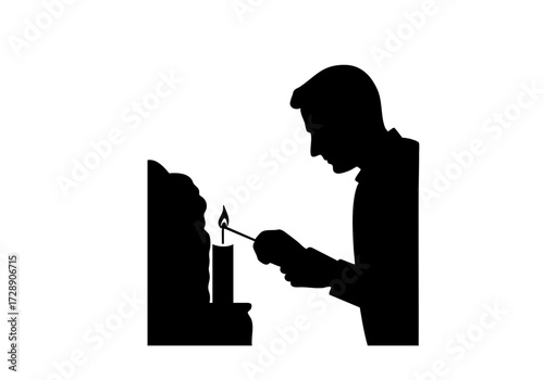 A person is lighting a candle in a dim setting, casting a warm and inviting glow. 