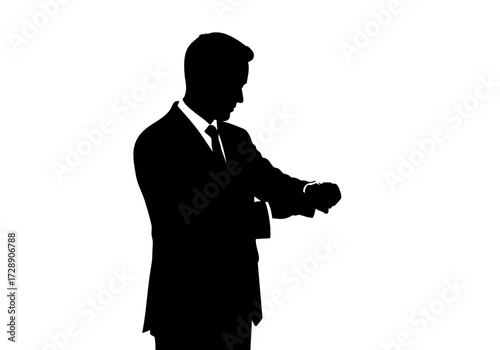 A silhouette of a man checking his wristwatch, representing time management and professional urgency.