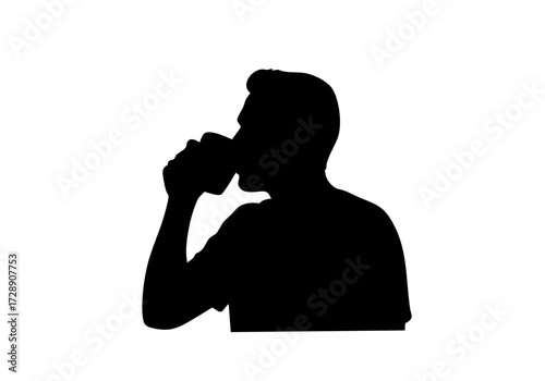 Silhouette of a person taking a drink from a glass.