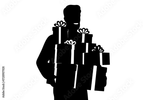 Man silhouette carrying gifts.